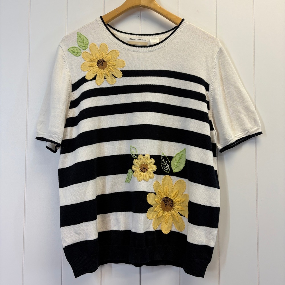 Vintage Alfred Dunner Grannycore Sunflower Knit Sweater Women Size 1X Cottage